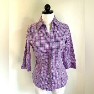 Riders By Lee Women's Purple Plaid Button-Down Shirt 3/4 Sleeve Size S